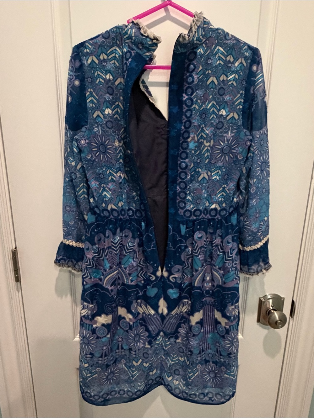 Anna Sui Women's Dress Sz 2 Peacock Hidden Zipper Down Back Embellished Lined - Picture 7 of 8
